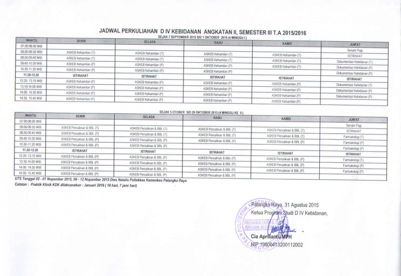 Jadwal Kuliah D4 Angk. I
