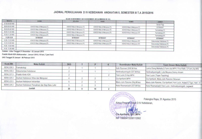 Jadwal Kuliah D4--II